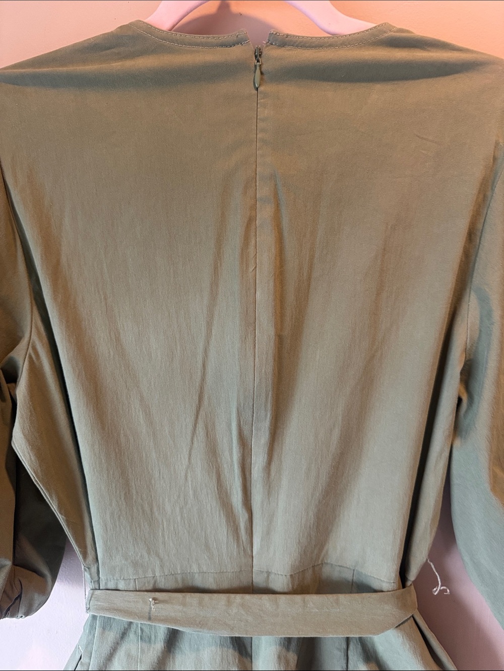Rebecca Taylor Moss Green Puff Sleeve Jumpsuit with Back Zip - Picture 7 of 10